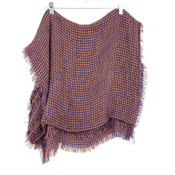 Unbranded Houndstooth Scarf Blue Orange Fringe Apx 24" X 78" - Picture 2 of 4